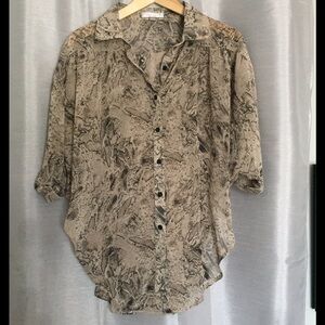 Snake Print Dolman Sleeve Sheer Blouse